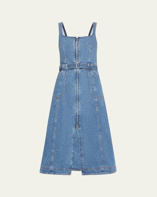 Manson Zip-Front Denim Midi Dress